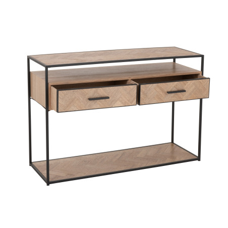 Console industrielle 2 tiroirs en bois Chevron