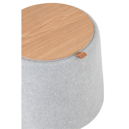 Pouf table d'appoint gris clair et bois