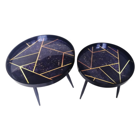 Set de 2 tables basses gigognes STYYL géometric bleu et or