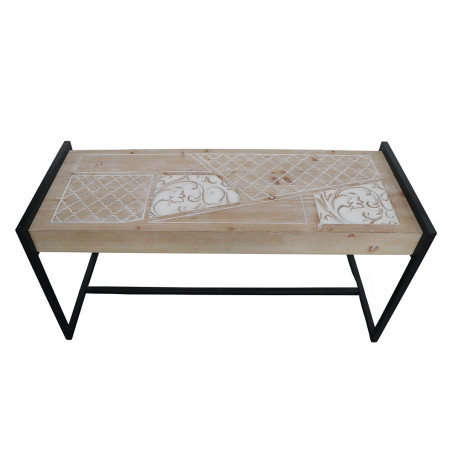 Table basse Mandala bois sculpté et métal