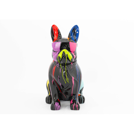 Statue bouledogue cravate noir multicolore